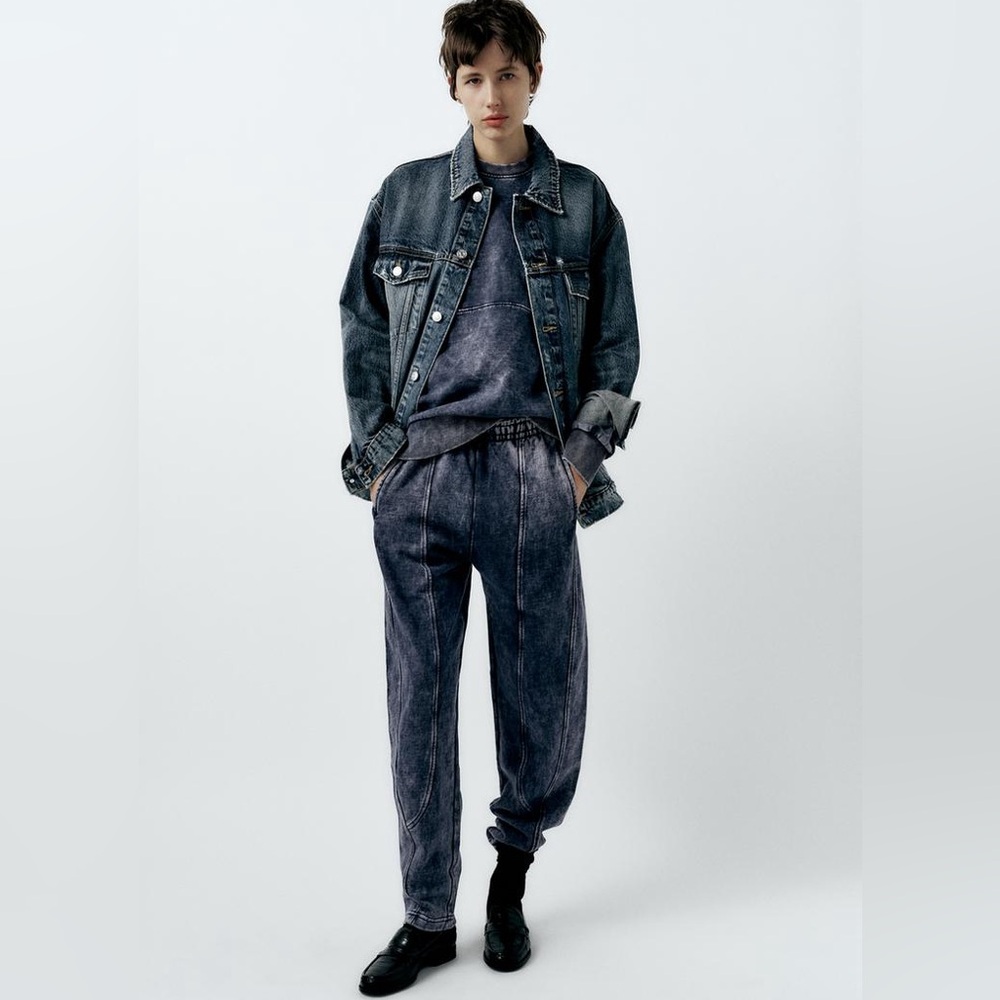 Zara Tapered Fit Washed Effect Plush Pants